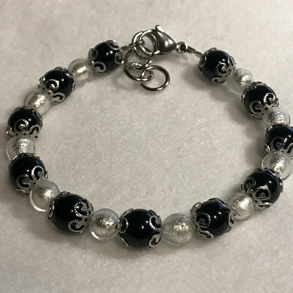 Opaque Black and Silver Murano Glass Bracelet - Picture 2 of 6